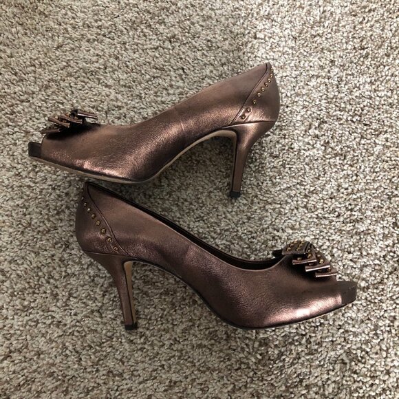 Vince Camuto KANARY Dark Bronze Slip-On Leather Open Toe Heels - Picture 7 of 9